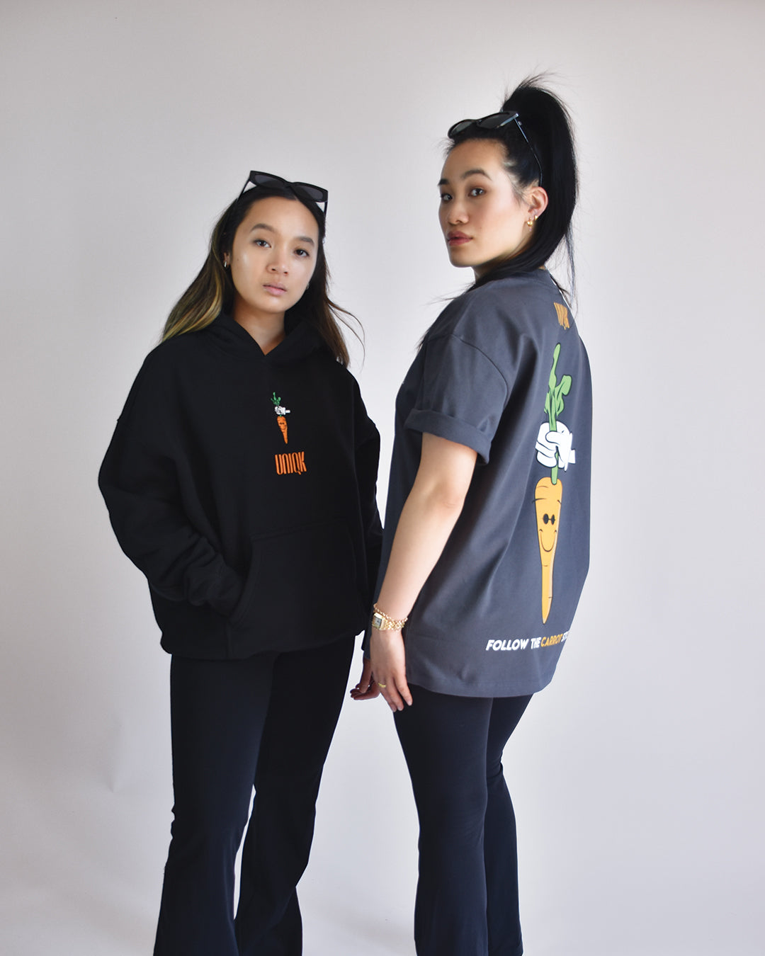 UNIQK 305 gsm Carrot Tee Grey and 600gsm Carrot Hoodie 100% Cotton Oversized Female Models