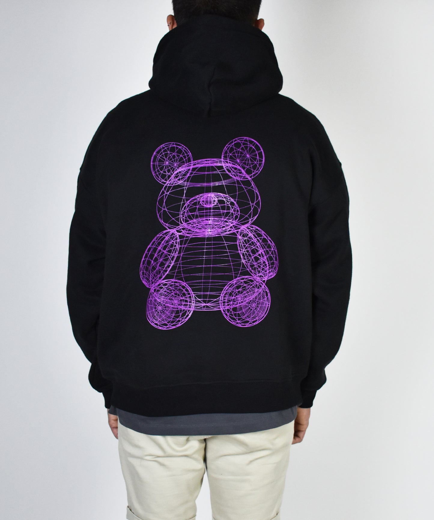 Uniqk Teddy Bear Oversized Hoodie Black Model Back