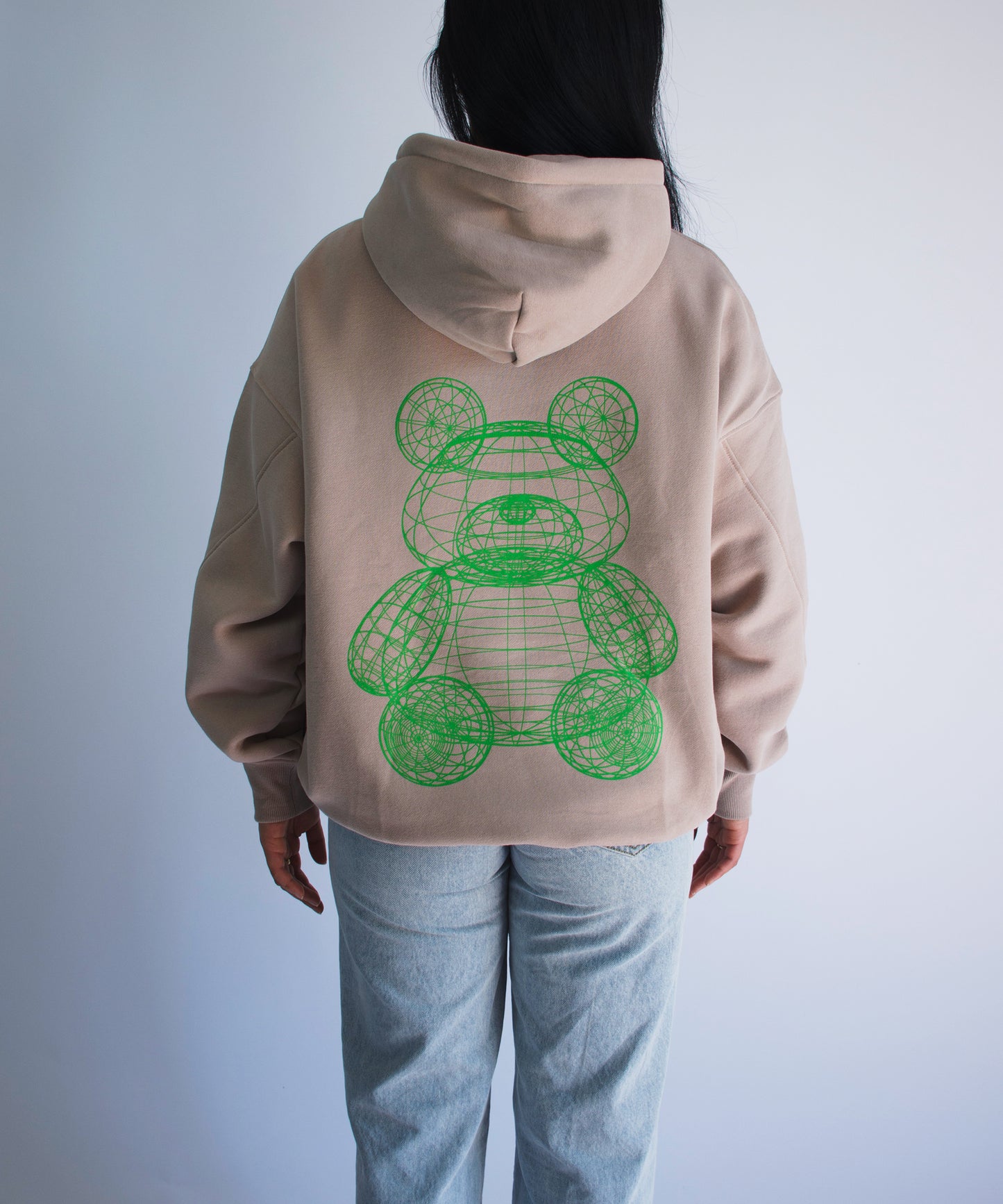 Uniqk Teddy Bear Oversized Hoodie Cream Model Back