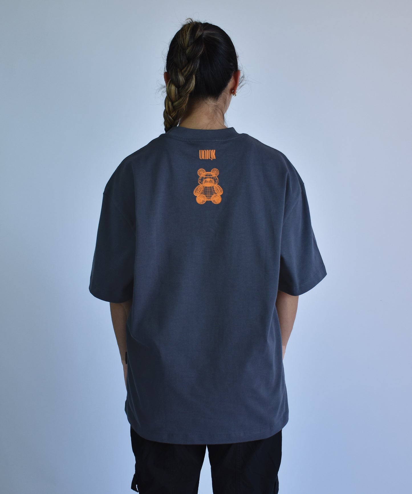 Uniqk Teddy Bear Oversized T-shirt Grey Model Back