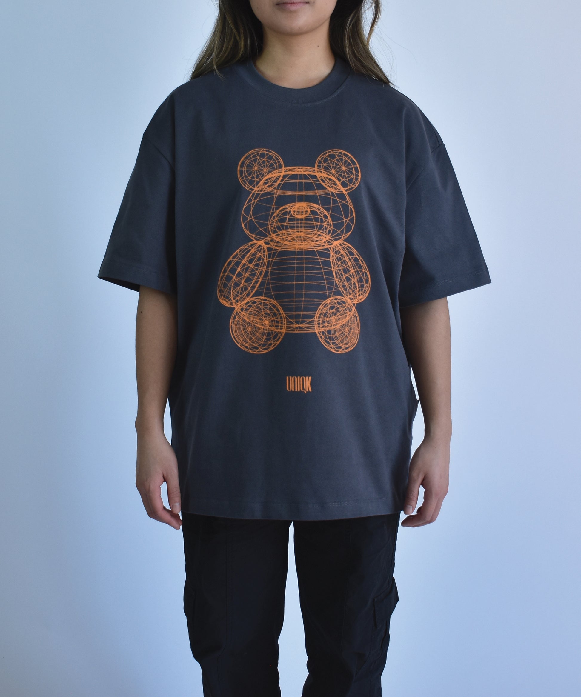 Uniqk Teddy Bear Oversized T-shirt Grey Model Front