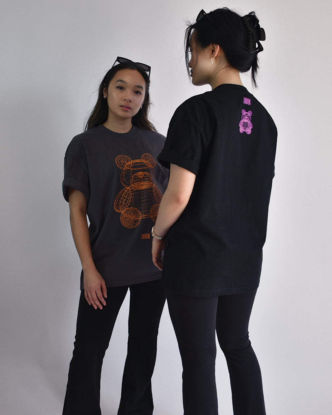 UNIQK 305gsm Teddy Bear Oversized Tee Black and Grey 100% Cotton Female Models photo studio