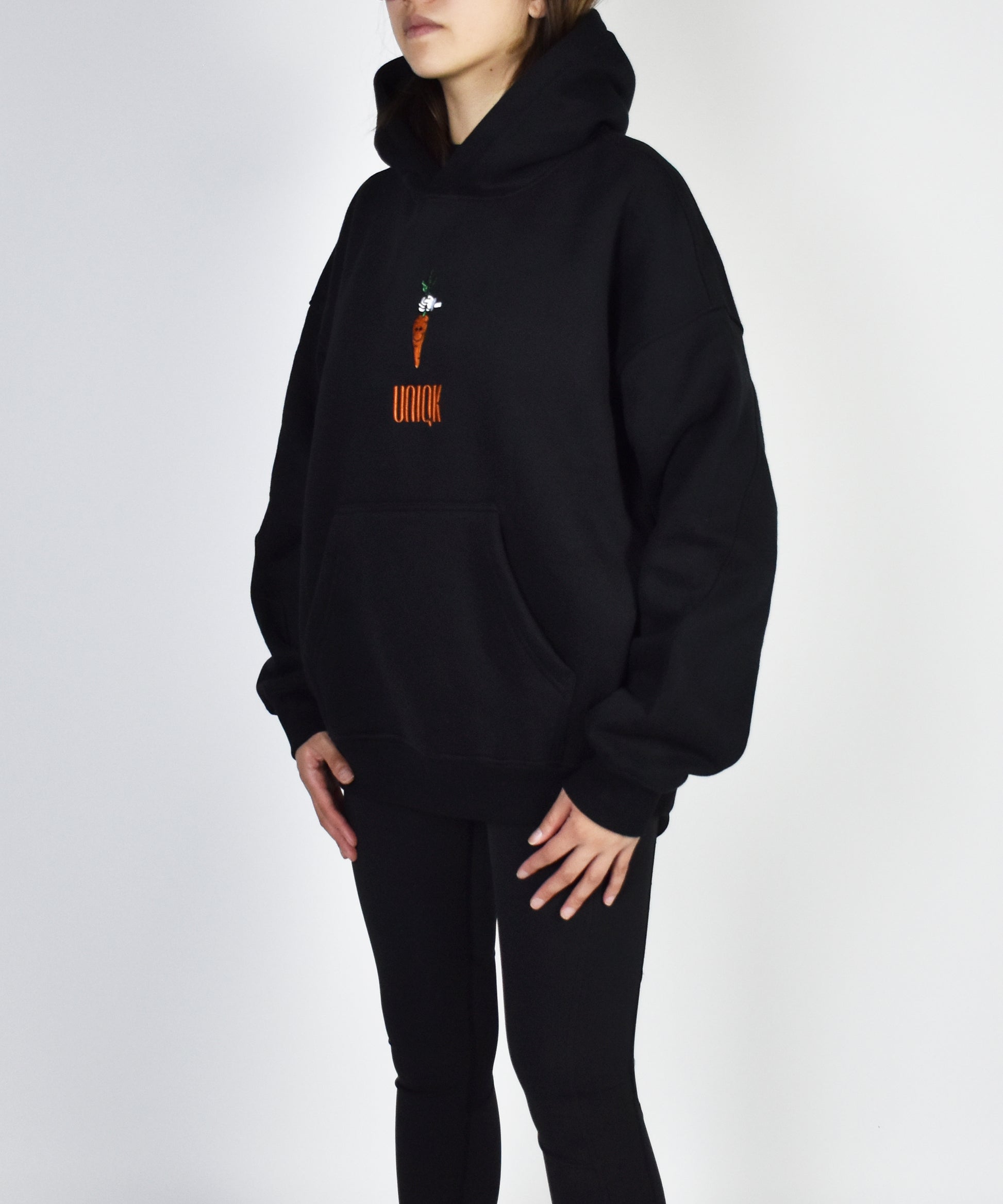 Uniqk Carrot Stick Oversized Hoodie Black Model Side