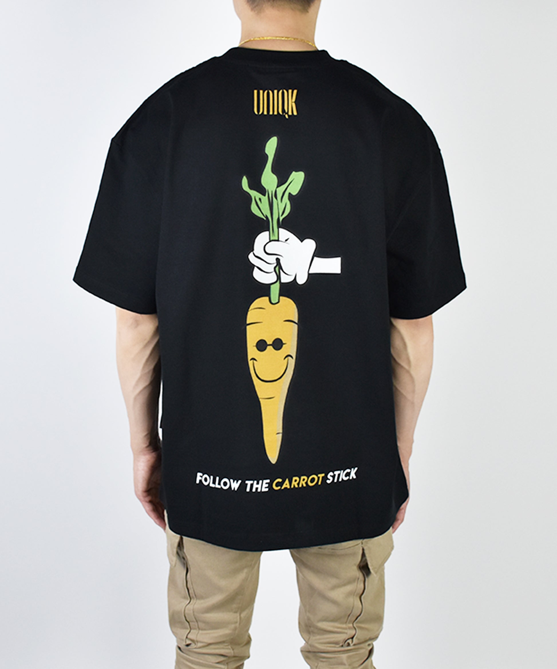 Uniqk Carrot Stick Black Oversized T-shirt Model Back