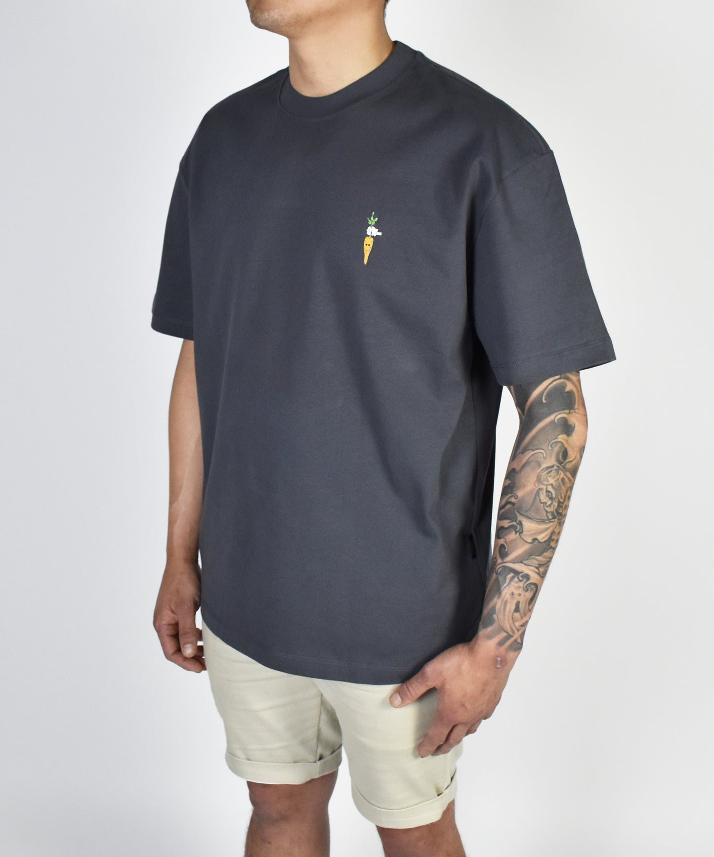 Uniqk Carrot Stick Grey Oversized T-shirt Model Side