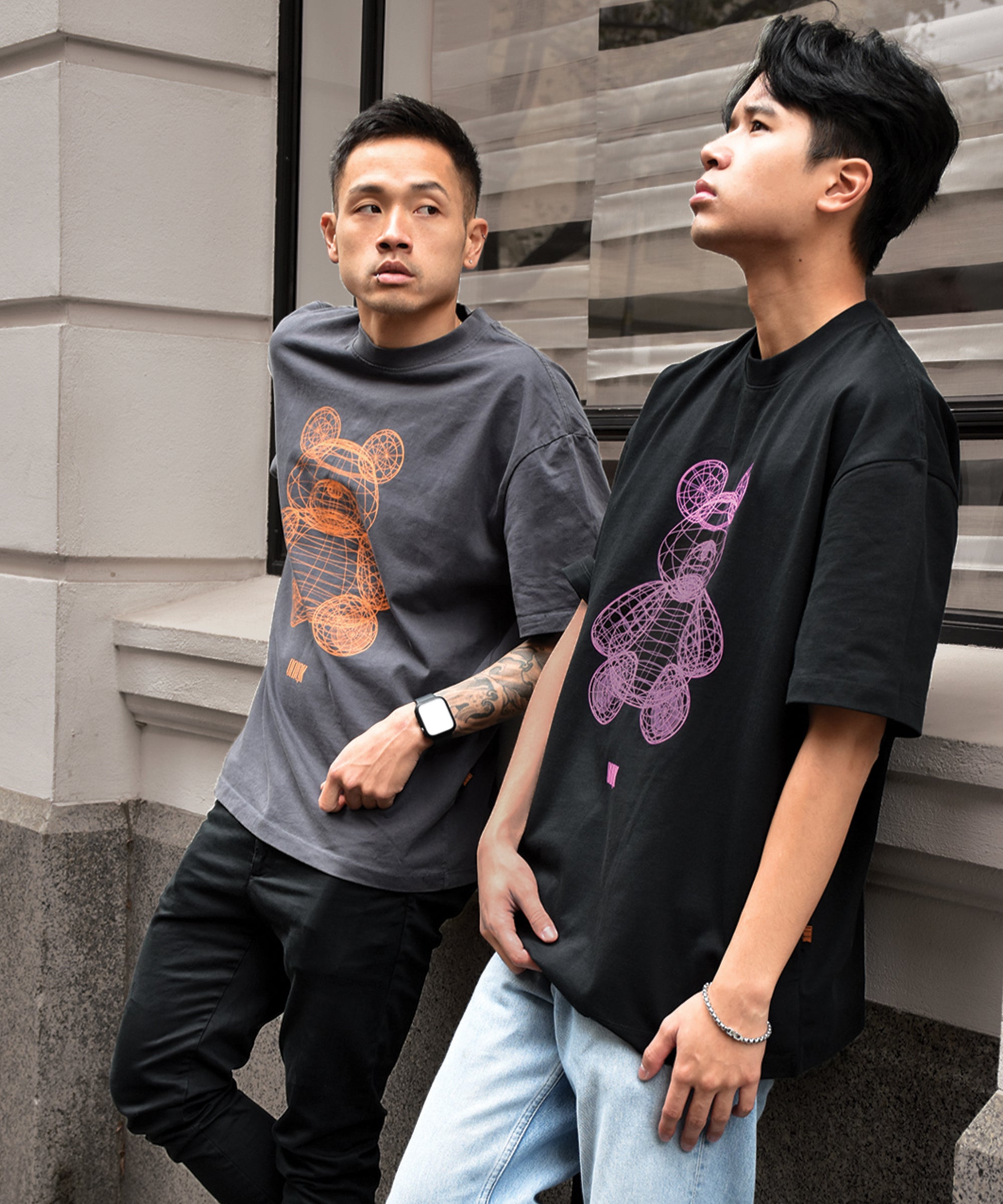 UNIQK 305gsm Teddy Bear Oversized Tee Black and Grey 100% Cotton Male Models City